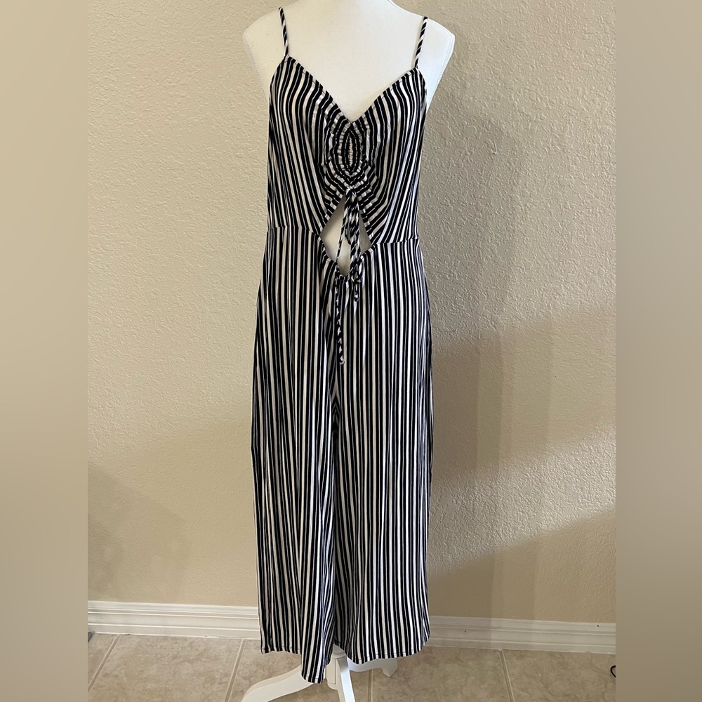 Wild Fable Navy and White Striped Jumpsuit